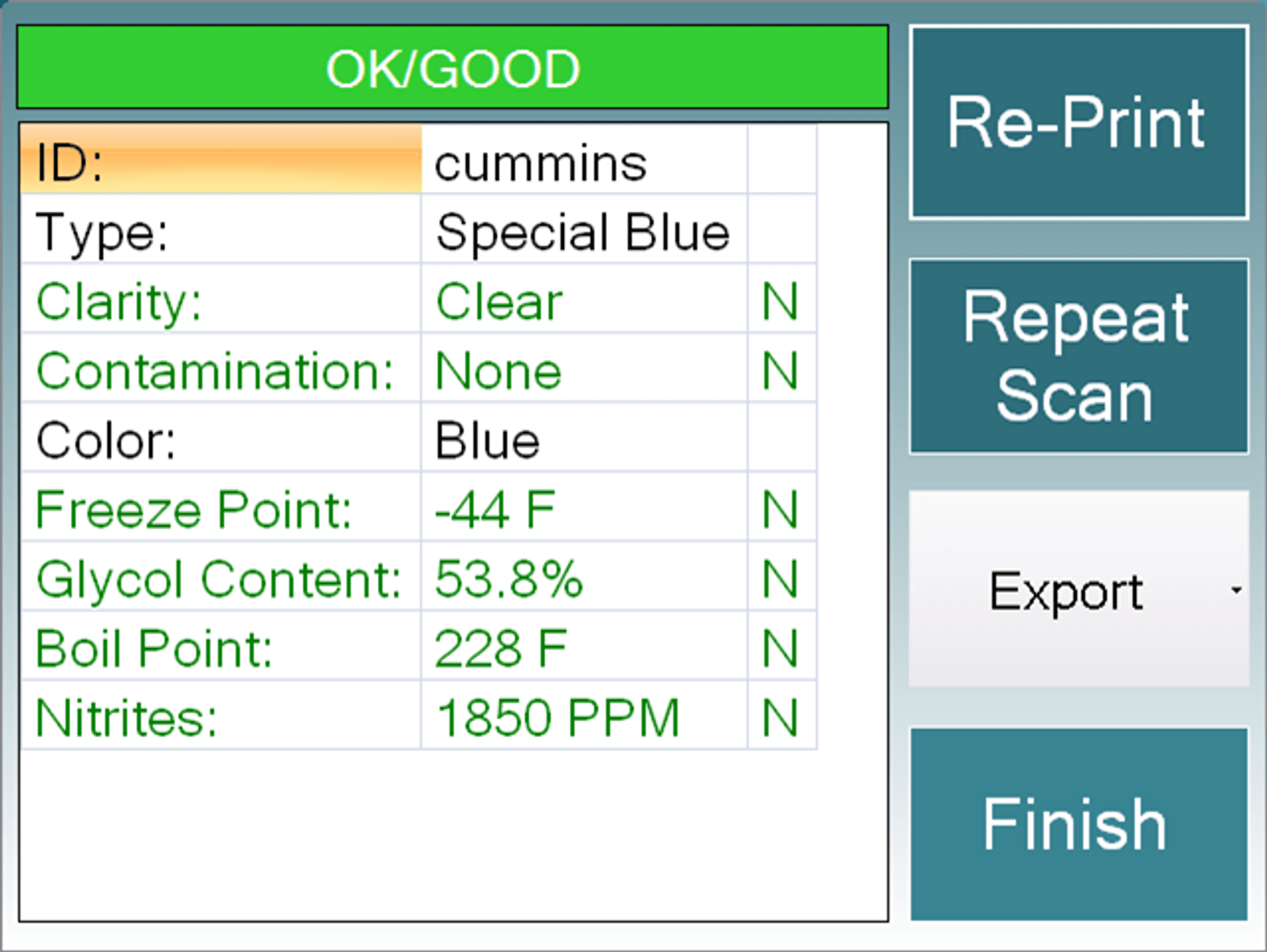 Пример отчета хорошего антифриза CoolCheck